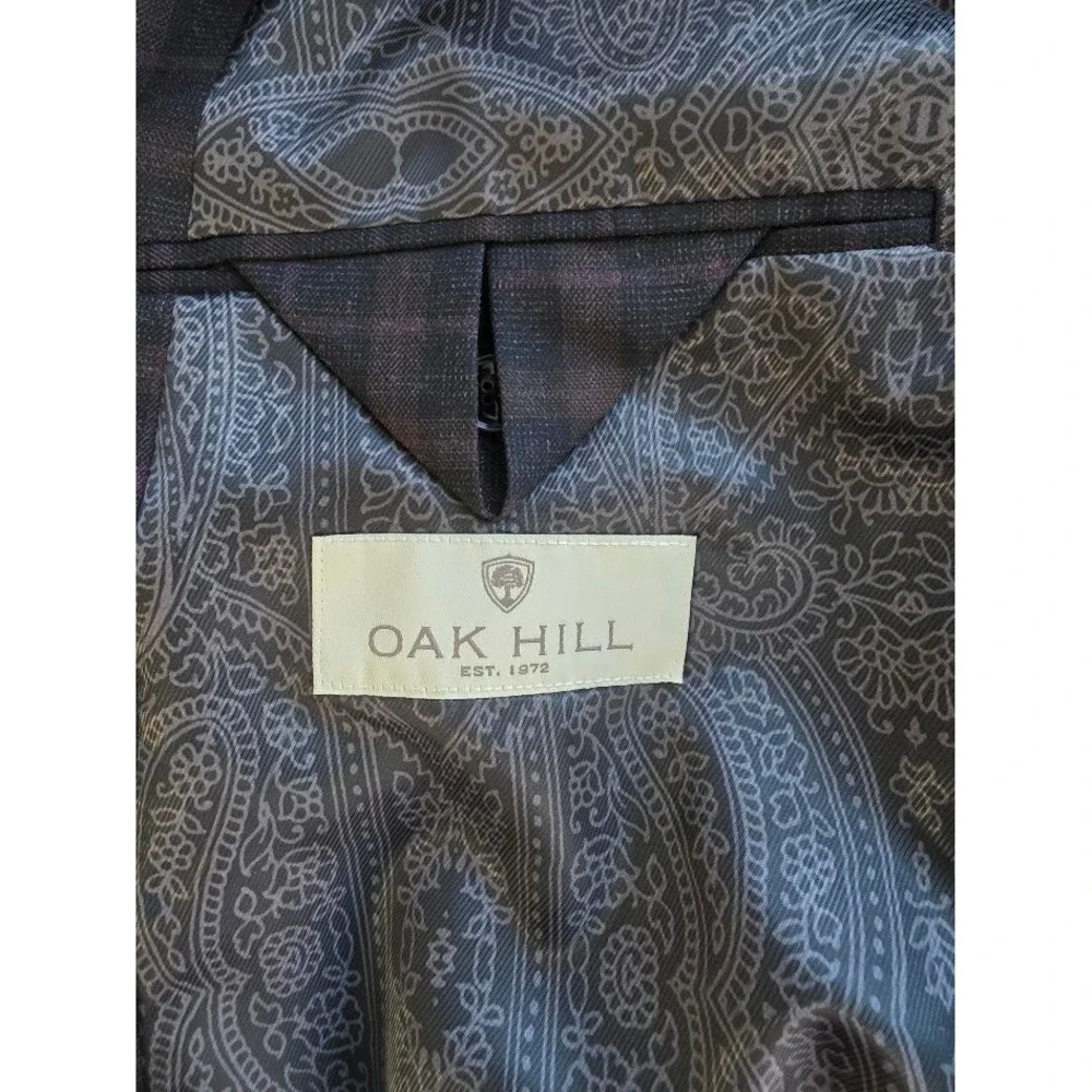 Oak Hill‎ Sport Coat Mens 4XL 58/60 Plum Navy Plaid Paisley Lining Blazer New